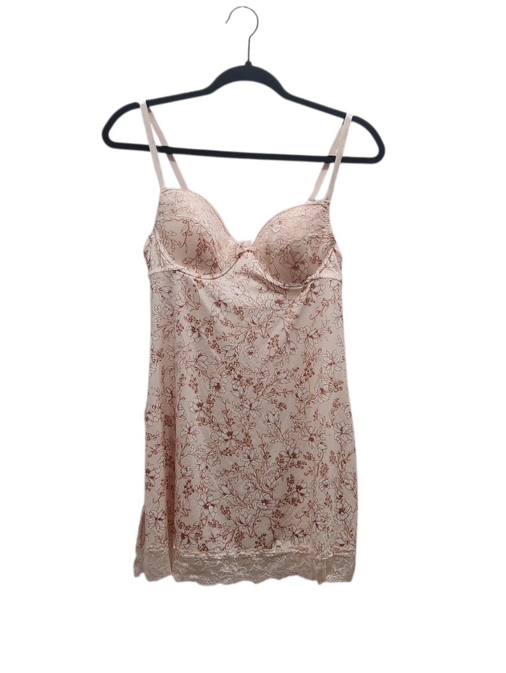 Marilyn Monroe Blush Floral Lace Chemise Slip Underwire Size M Bow Details